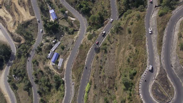 Looking down at the Banepa Bardibas Highway from aerial view in Nepal