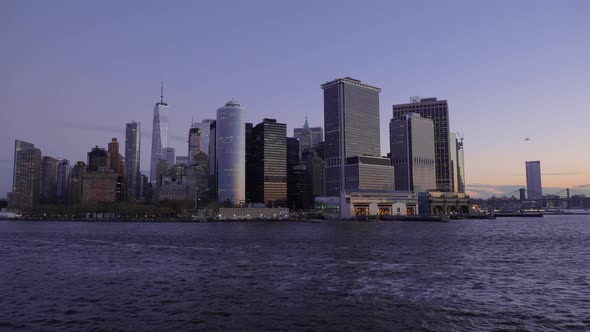 Lower Manhattan Urban Skyline at Morning Twilight