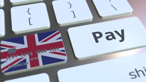 Bank Card with Flag of the United Kingdom As a Key on a Keyboard alt