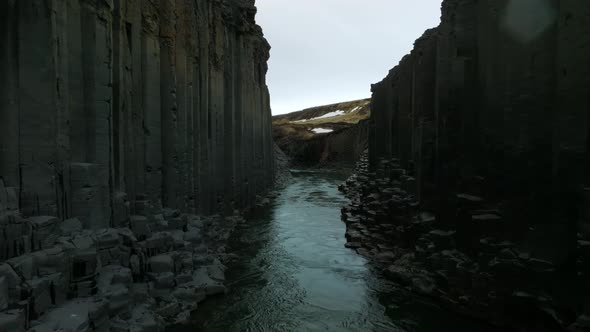 Epic Aerial View of the Studlagil Basalt Canyon Iceland