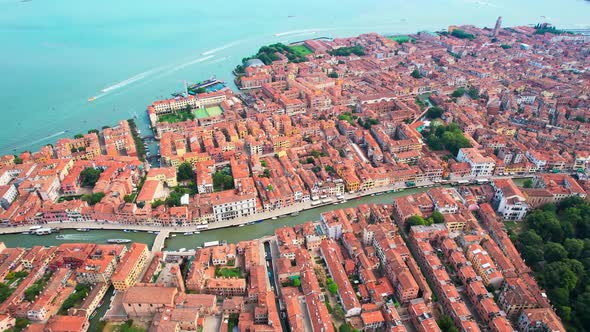 Drone View Above Venice, Italy, Over Grand Canal and City Center