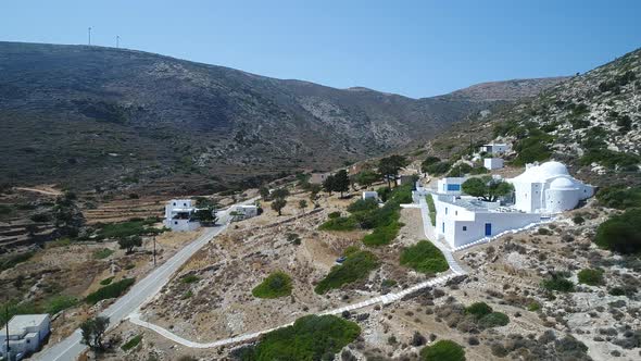 Mylopotas on the island of Ios in the Cyclades in Greece seen from the sky