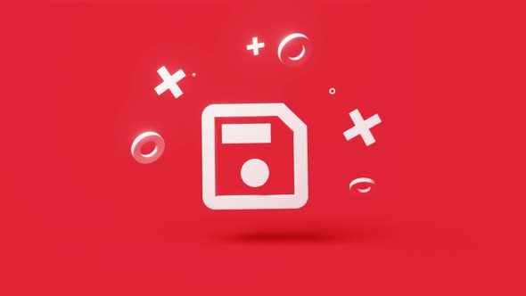 Save 3d Icon on a Simple Red Background  Seamless Animation Loop