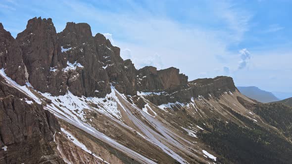 Flying over the top of the Odle Mountains