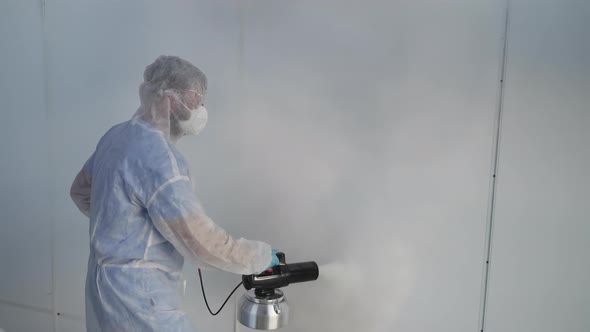 Sanitizing Fog Treatment Inside Buildings Disinfecting Room From Viruses