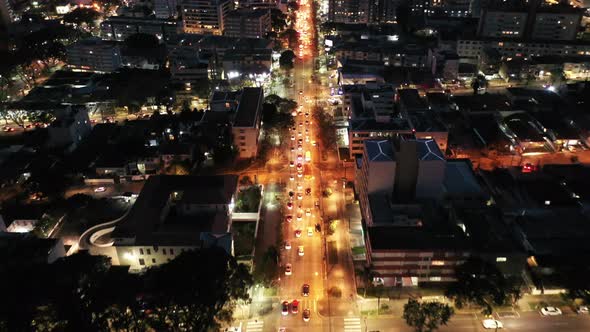 Night downtown Curitiba Brazil. Landmark of city. Capital of Parana state