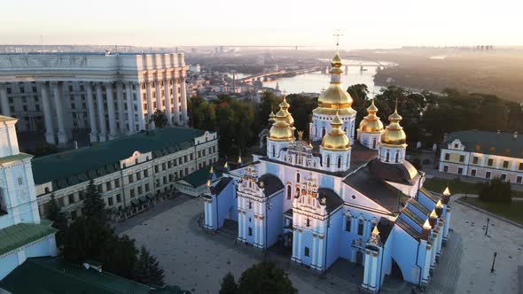 Kyiv, Ukraine: St. Michael's Golden-Domed Monastery in the Morning. Slow Motion