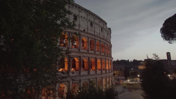 Historical Colosseum Arena in Rome Illuminated at Twilight