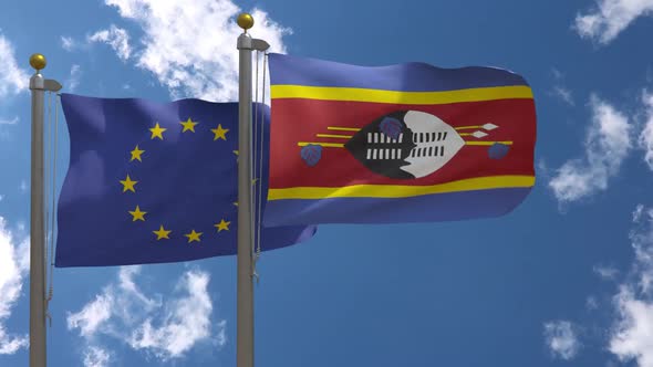 European Union Flag Vs Eswatini Flag On Flagpole