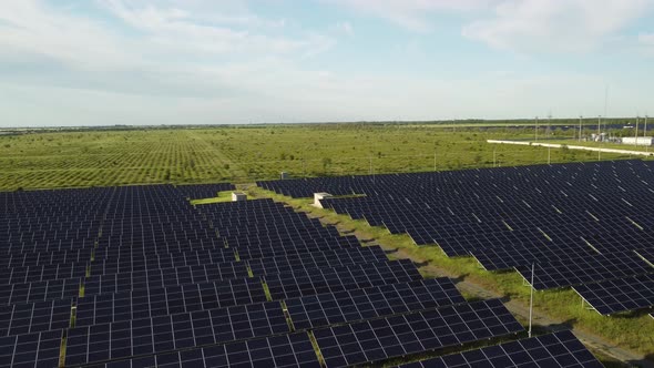 Aerial Top View of a Solar Panels Power Plant