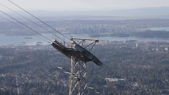 Grouse Mountain Gondola Tower with City in Background