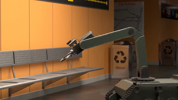 Police sapper robot disarming suspicious package left in a subway station. 4KHD