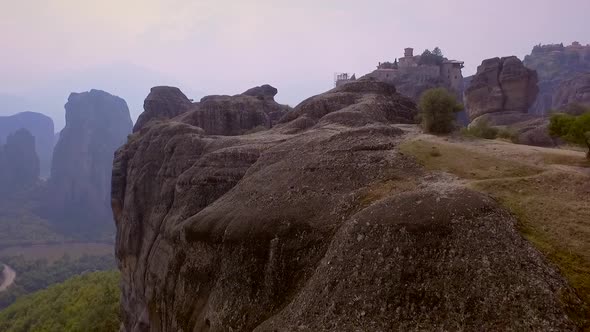 Aerial view of Meteora Monasteries in Kalampaka, Greece.