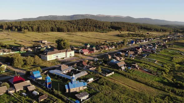 Aerial View of the Russian Village in Summer