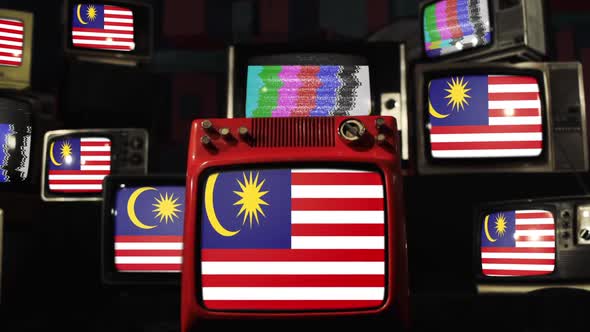 Malaysia flags and Retro TVs.