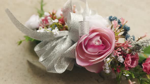 Wedding bouquet flowers slowly panning