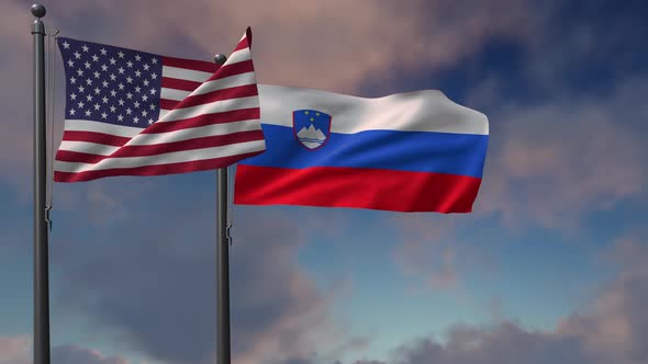 Slovenia Flag Waving Along With The National Flag Of The USA - 4K