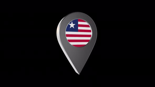 3d Animation Map Navigation Pointer With Liberia Flag With Alpha Channel - 4K