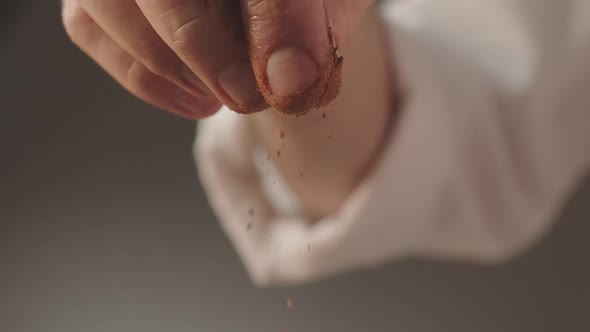 Professional Chef Serves Dish Pepper Adding Ingredient with Hand Slow Motion
