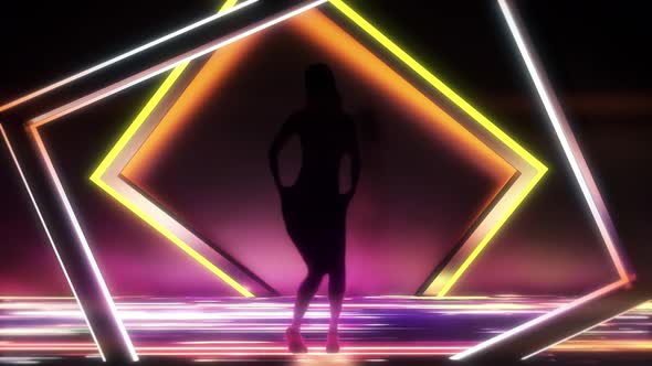  VJ Dancing  Striper In Glowing Neon Floor