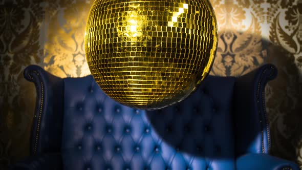 Gold Blue Chesterfield Leather Chair Discoball Party Disco