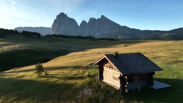 Sunrise on the Seiser Alm in the Dolomites mountains