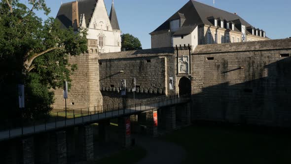 NANTES, FRANCE - JULY 2016 Western style medieval  architecture of fortified castle of the Dukes of 