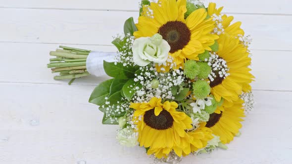Wedding bouquet of sunflower. Natural floral background.