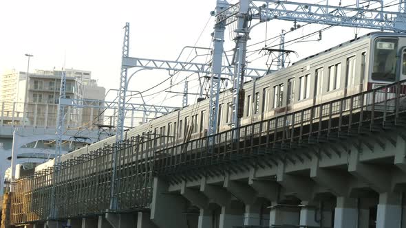 The Skyroad Railtracks in the City of Tokyo Japan