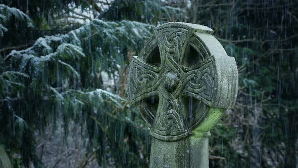 Celtic Cross In Snowfall