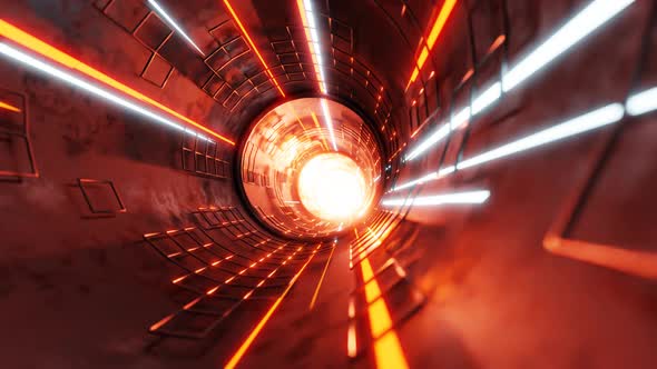 Blurred abstract tunnel with high speed motion red and white laser