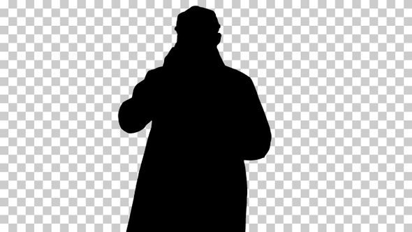 Silhouette businessman talking on mobile phone, Alpha Channel