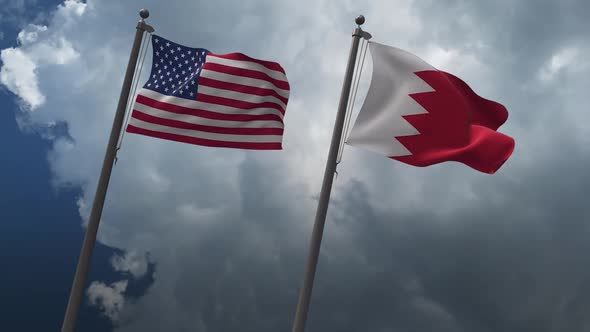 Waving Flags Of The United States And The Bahrain 2K