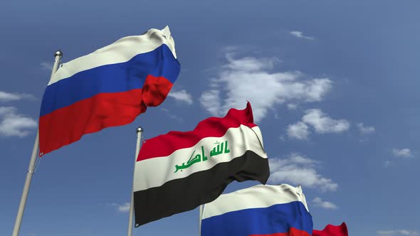 Flags of Iraq and Russia at International Meeting alt