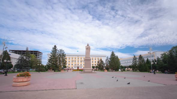 Monument To Abai in Uralsk Timelapse Hyperlapse