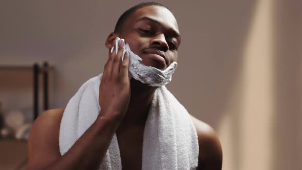 Male Skincare African Man Applying Shaving Foam