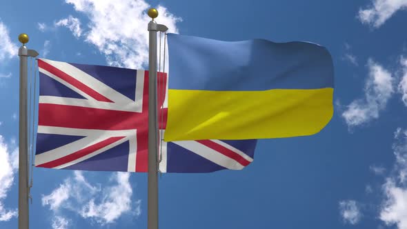 United Kingdom Flag Vs Ukraine Flag On Flagpole