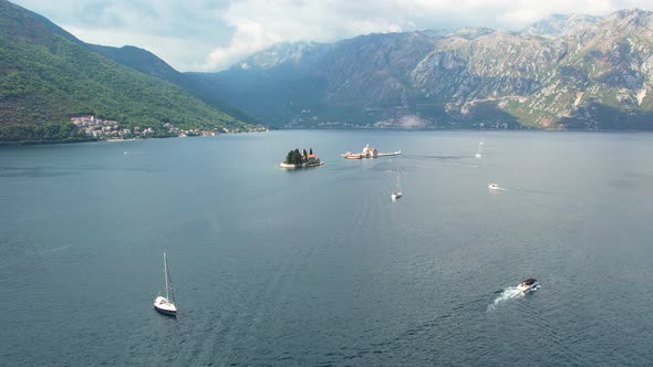 Aerial Panoramic View of Kotor Bay or Boka Kotorska Tourist Resort of Montenegro