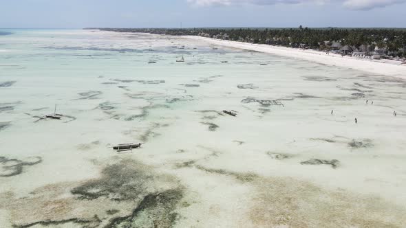 Aerial View of Low Tide in the Ocean Near the Coast of Zanzibar Tanzania Slow Motion