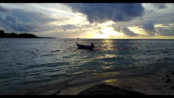 Aerial flying over nature of beautiful seashore beach journey by transparent sea with white sandy ba