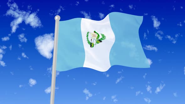 Guatemala Flag Waving In The Sky With Cloud