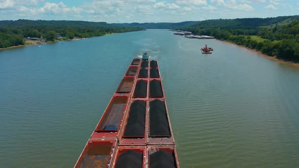 Drone Flight Over Large Barge On The Ohio River 4k