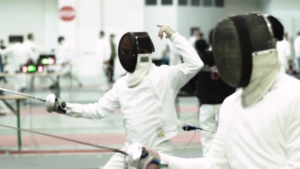 Fencing. Fencer During a Duel. Slow Motion. Kyiv. Ukraine