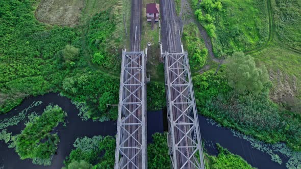 Metal Railway Train Bridge Over the River