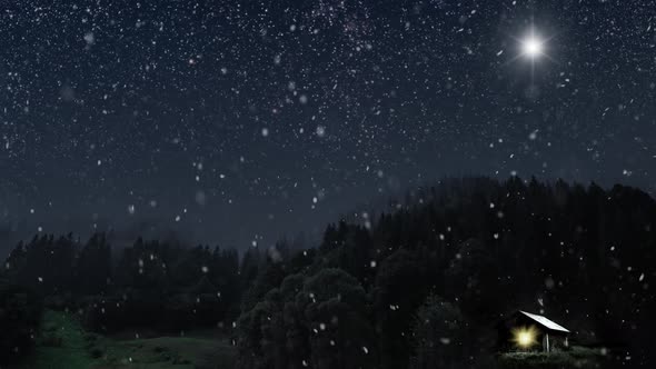 The star shines over the manger of christmas of Jesus Christ.