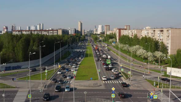 Aerial View of Car Traffic in the City