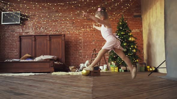 Ballerina Kid Runs and Jumps Around the Room