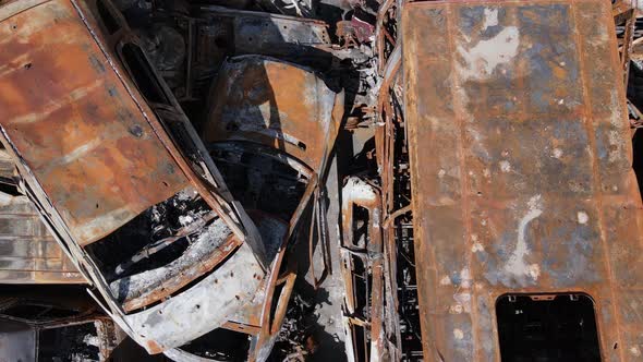 Many Shot and Burnt Cars in the City of Irpen Ukraine After the Russian Invasion During the War