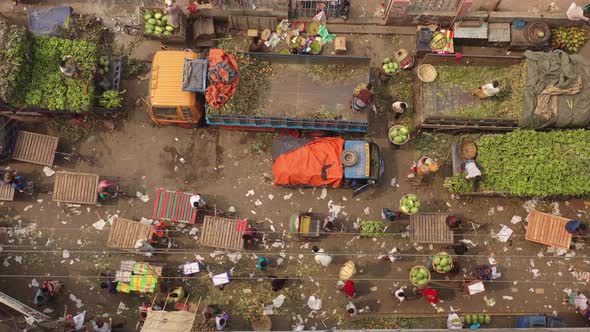 Chittagong, Bangladesh - 05 January 2021: Aerial view of people working and trading at Rahman market