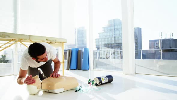 Male paramedic during cardiopulmonary resuscitation training